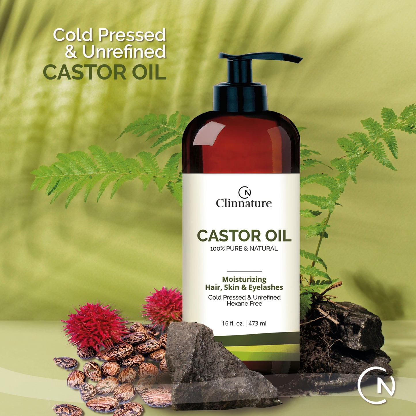 Clinnature Castor Oil 100% Pure & Natural | Cold Pressed & Hexane-Free - Promotes Growth Eyelashes, Eyebrows, Hair.