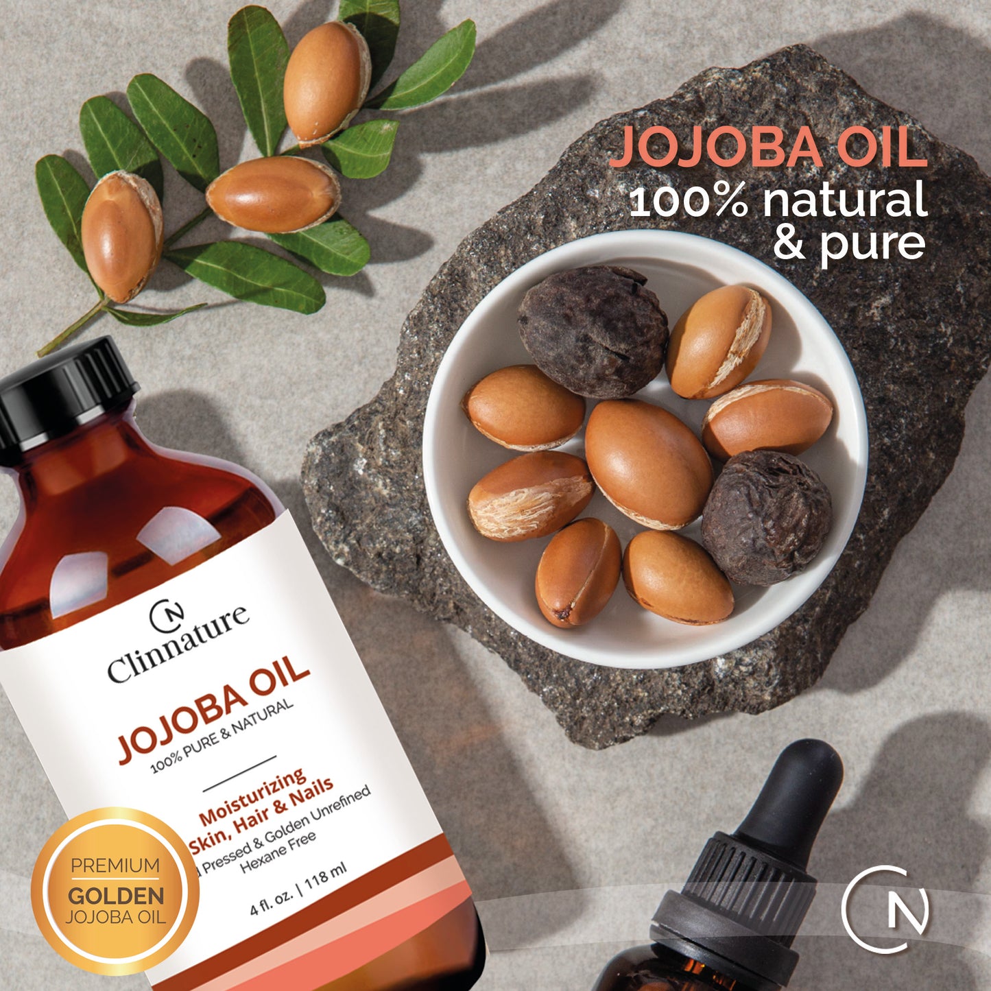 Clinnature Jojoba Golden Oil 100% Pure & Natural | Cold Pressed | Hexane-Free | For Hair & Skin & Nails, Dermaplaning & Anti-aging