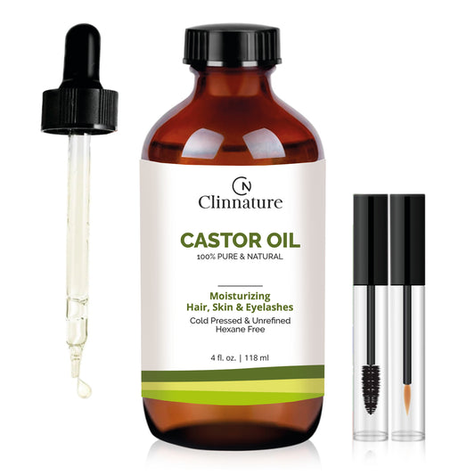 Clinnature Castor Oil 100% Pure & Natural | Cold Pressed & Hexane-Free | Promotes Growth Eyelashes, Eyebrows, Hair