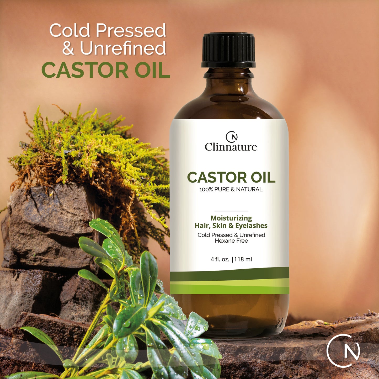 Clinnature Castor Oil 100% Pure & Natural | Cold Pressed & Hexane-Free | Promotes Growth Eyelashes, Eyebrows, Hair