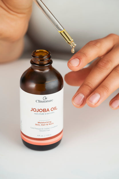 Jojoba Golden Oil 100% Pure & Natural | Cold Pressed, Hexane-Free | Deep Moisturizing for Skin, Hair & Nails | Ideal for Dermaplaning & Anti-Aging Care | Glass Bottle with Dropper – 4 fl oz